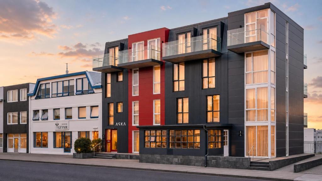 a rendering of a building on a street at ASKA Holt in Reykjavík