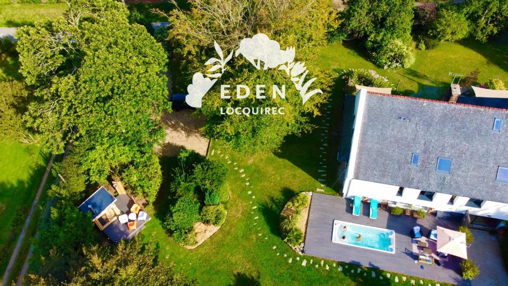 an aerial view of a house and a pool at EDEN LOCQUIREC l Flow Breathe & SPA l La Chambre d'Hôtes réinventée in Locquirec