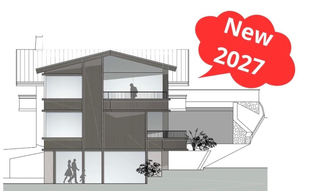a rendering of a building with a new sign at App. Sun Burdengeja in Selva di Val Gardena