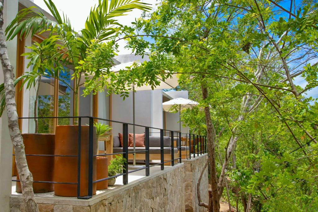 a house with a view of the garden at El Guayacan in Zipolite