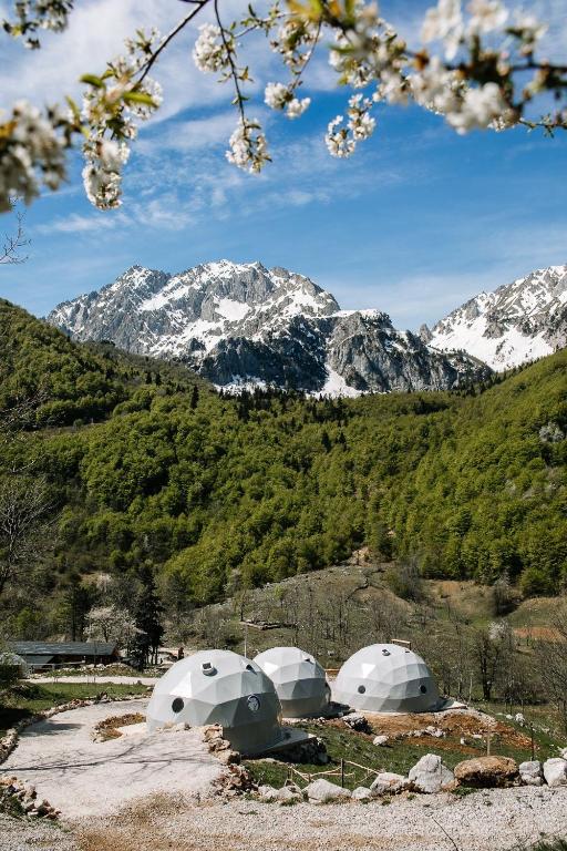 a group of tents in front of a mountain at Ursa Camp Mountain Glamping in Gornje Lipovo