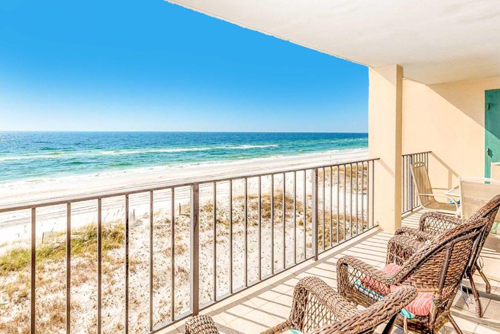 a balcony with a view of the beach at Wind Drift 311S in Orange Beach