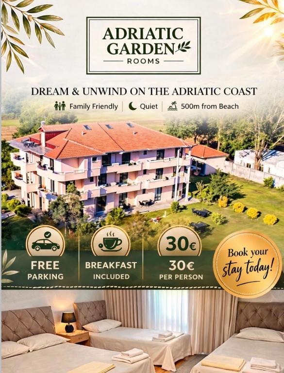 a flyer for an apartment garden rooms at a resort at Adriatic Garden Rooms in Bregvija