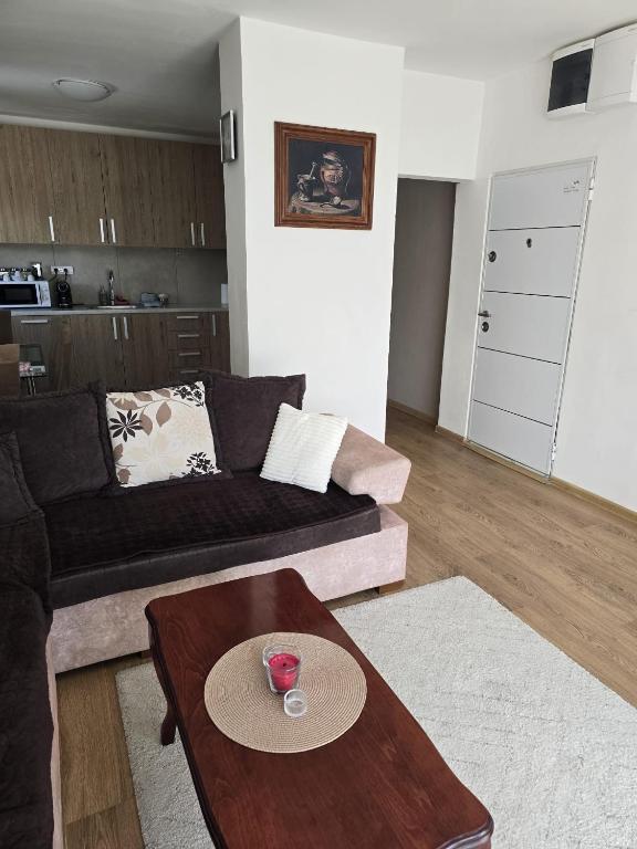 a living room with a couch and a coffee table at Apartman Palma in Belgrade