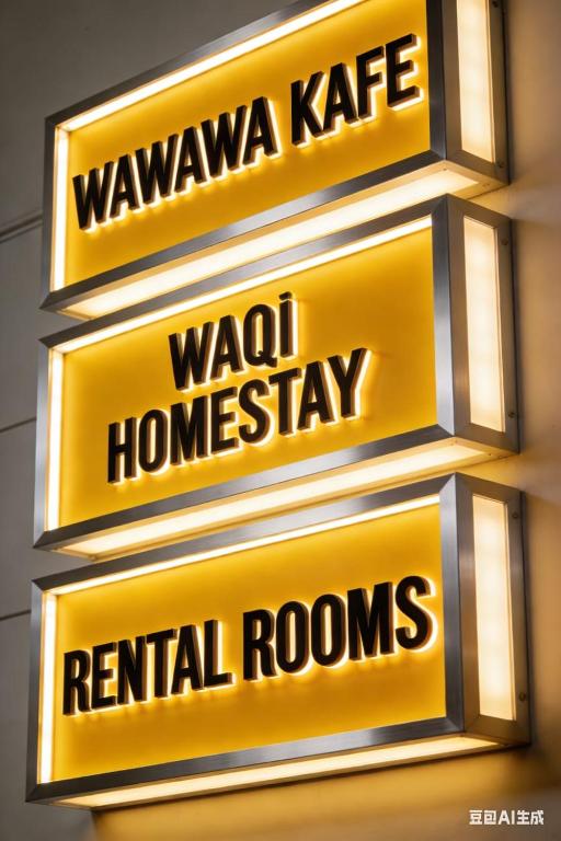 a sign for waavenva kire waal homesstay rental rooms at WAQI Homestay in Miri