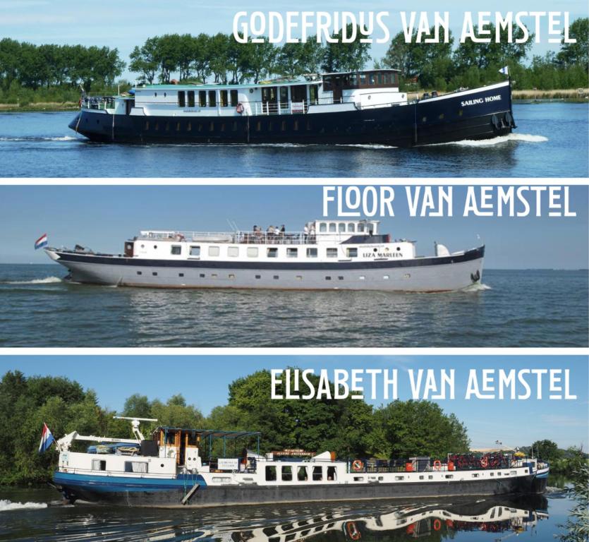 two pictures of a boat in the water at Botel Van Aemstel in Amsterdam