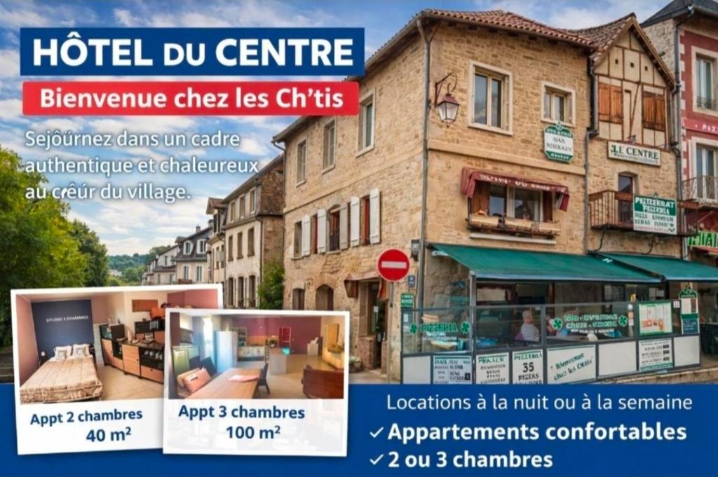 a flyer for a hotel dmg centre with a picture of a building at Chez les chtis de vayrac in Vayrac