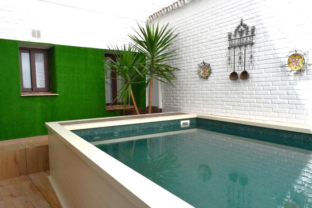 a swimming pool in a room with green walls at Hotel Marisa in Córdoba