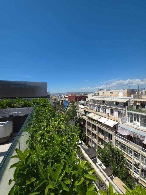 a view from the roof of a building with plants at O!live Fully Equipped Apartments with Unique Design in Athens