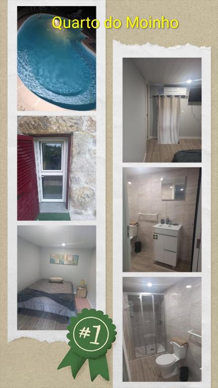 a collage of photos of a hotel room at Casa do Moinho in Resende