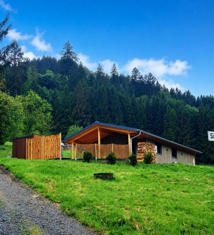 a house on a grassy field next to a road at Rotbauernhof - Chalet - in Gutach