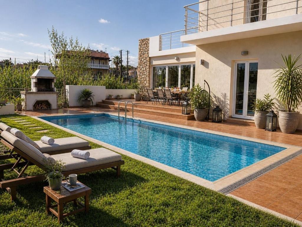 a swimming pool in the backyard of a house at Hayeks Villa private pool near the beach in Daratso