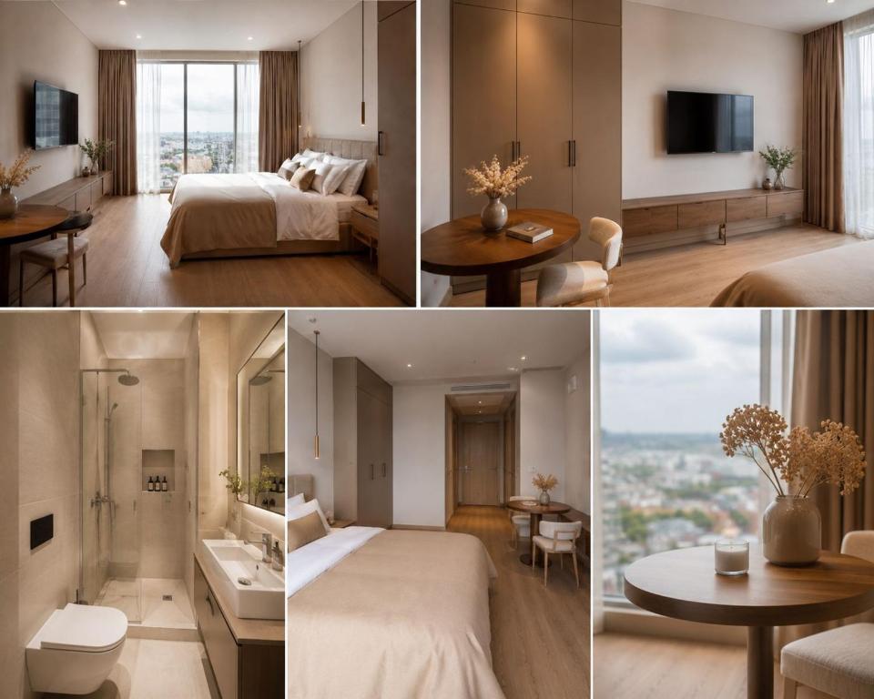 a collage of four pictures of a hotel room at Guest House LeGourmet in Kata Beach