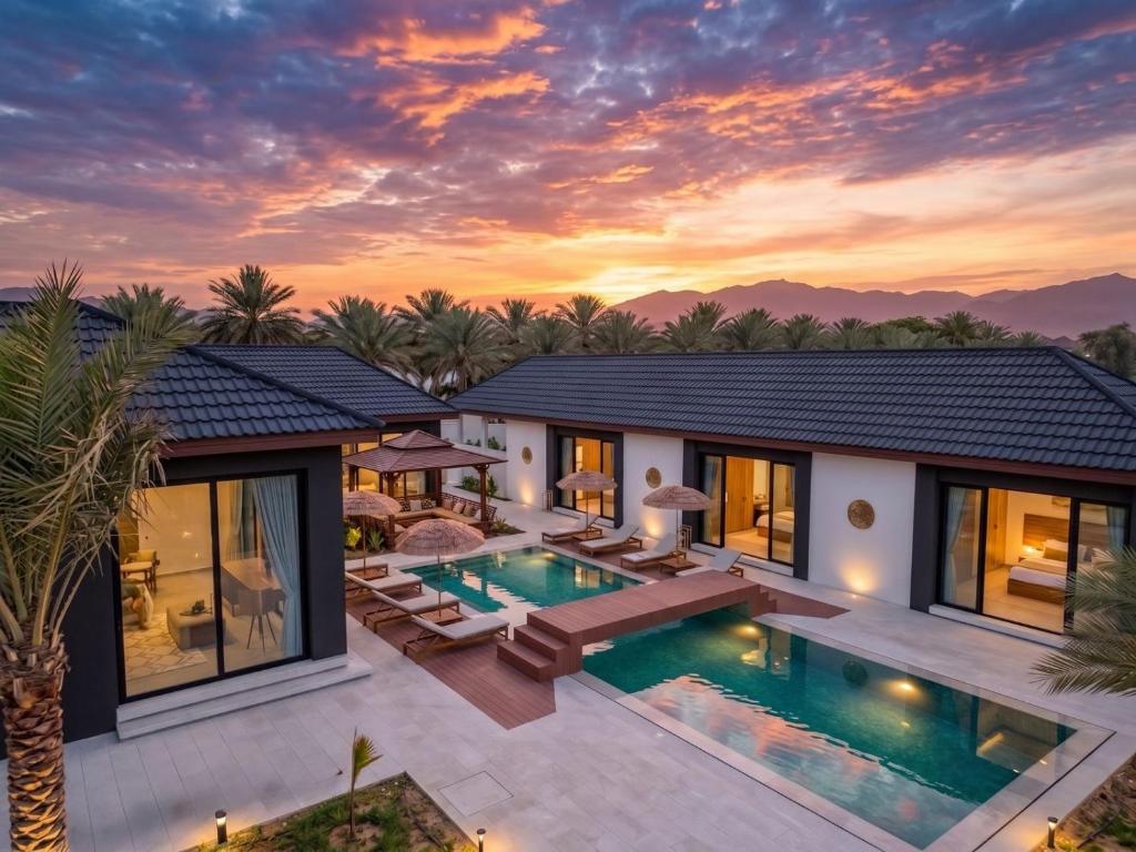 a villa with a swimming pool and a resort at The Reef Villa in Bahlāʼ