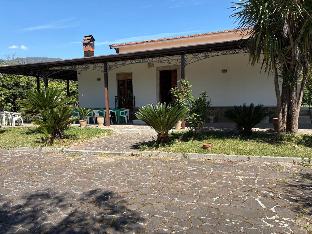 a house with a palm tree and a patio at Villa Filomena in Montoro Inferiore