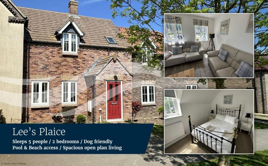a collage of pictures of a house at Lees Plaice - Part of the The Bay Filey Holiday Village with pool, gym and direct beach access, pub, restaurant, tennis and meadows walks in Filey