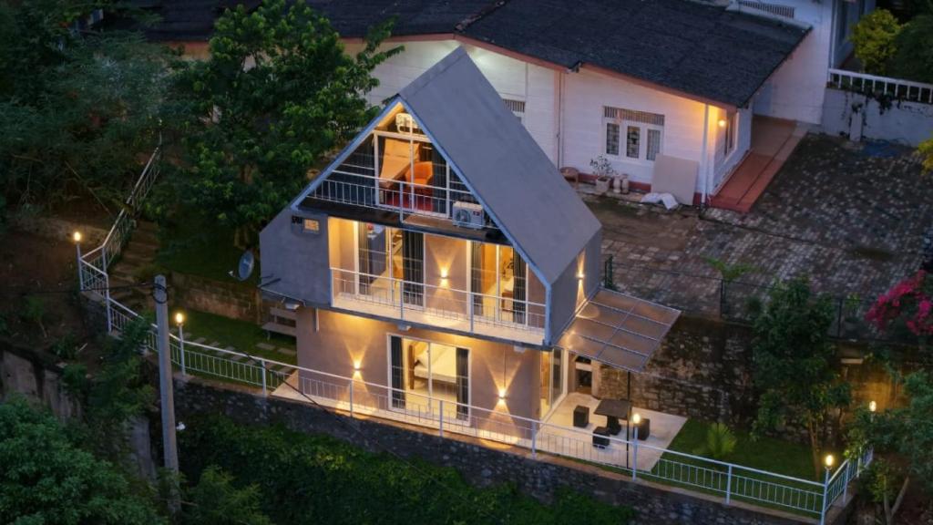 an aerial view of a house at night at Tranquil Cabana - Kandy in Kandy