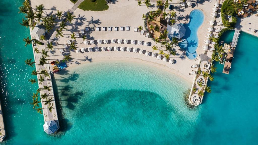 an aerial view of a beach with a resort at Blue Haven Resort- All Inclusive in Providenciales