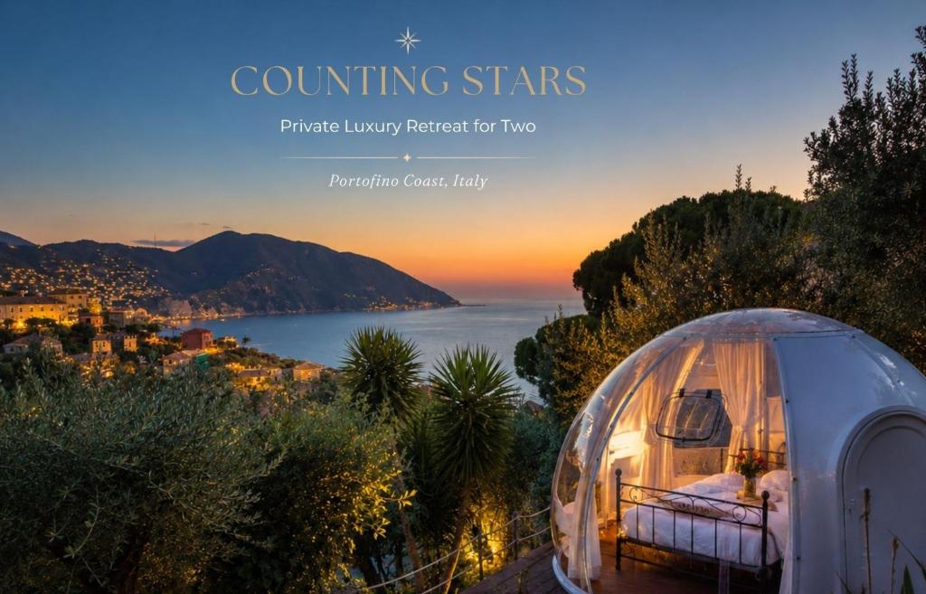 a poster of a dome tent with a view of the ocean at Counting Stars - Private Luxury Retreat for Two in Recco