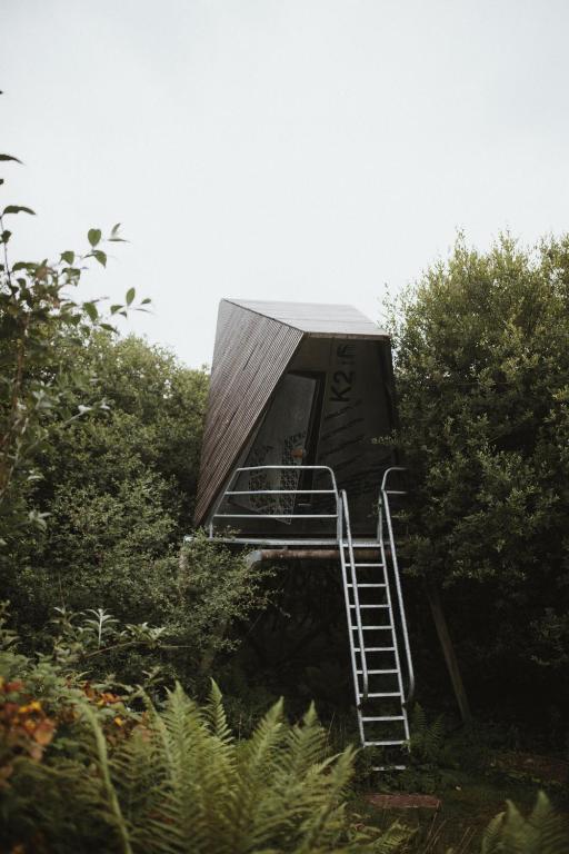 a tree house with a ladder in the trees at Kudhva 3 in Treknow
