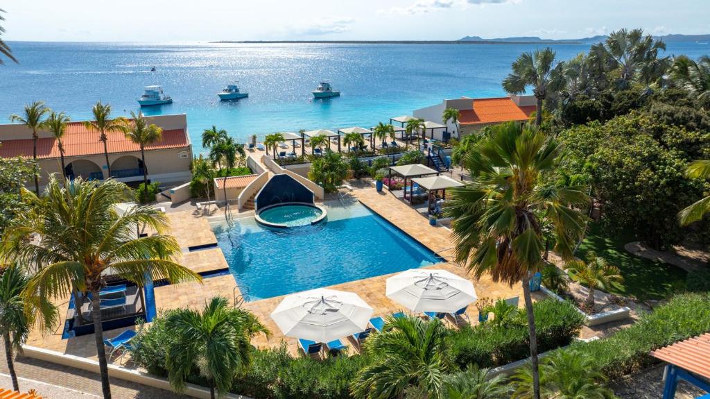 an aerial view of the pool at the resort at Divi Flamingo Beach Resort in Kralendijk