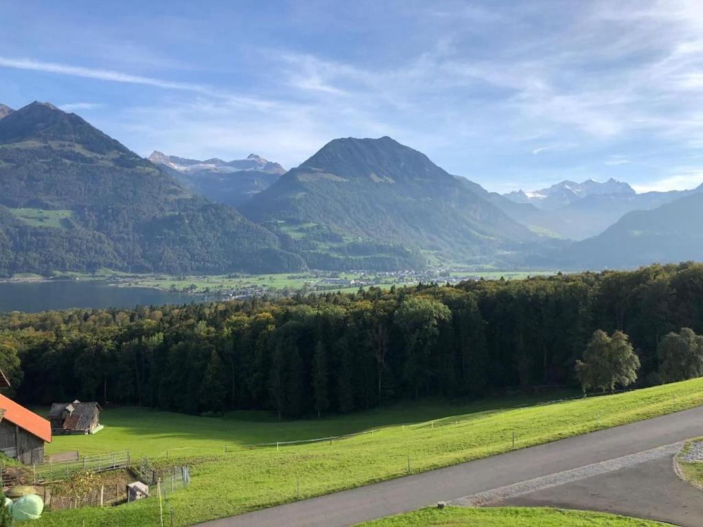 a view of a valley with mountains and a road at Apartment Panoramablick mit Charme by Interhome in Wasen