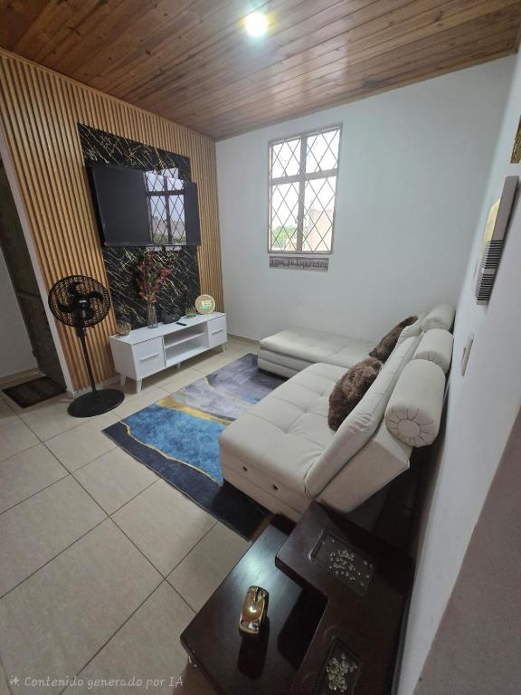 a living room with a couch and a tv at Luxury flandes in Flandes