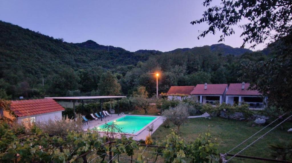 a house with a swimming pool in a yard at Rustic Village House 4 in Rijeka Crnojevića