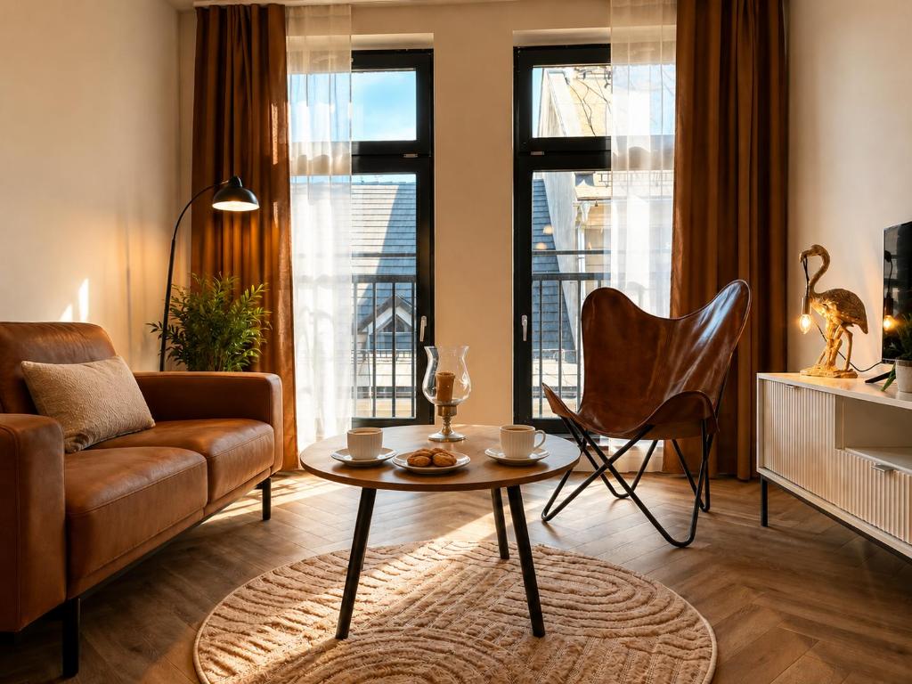 a living room with a couch and a table at Apartamenty Staszica in Bielsko-Biała