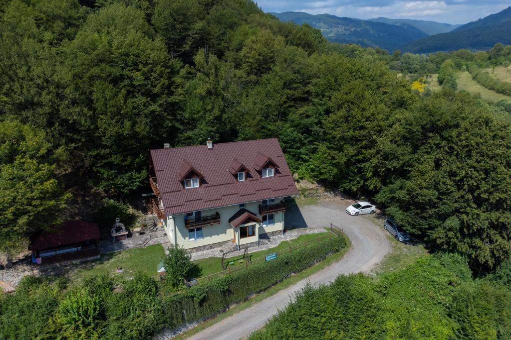 an aerial view of a house in the mountains at Casa Panorama Sovata in Sovata