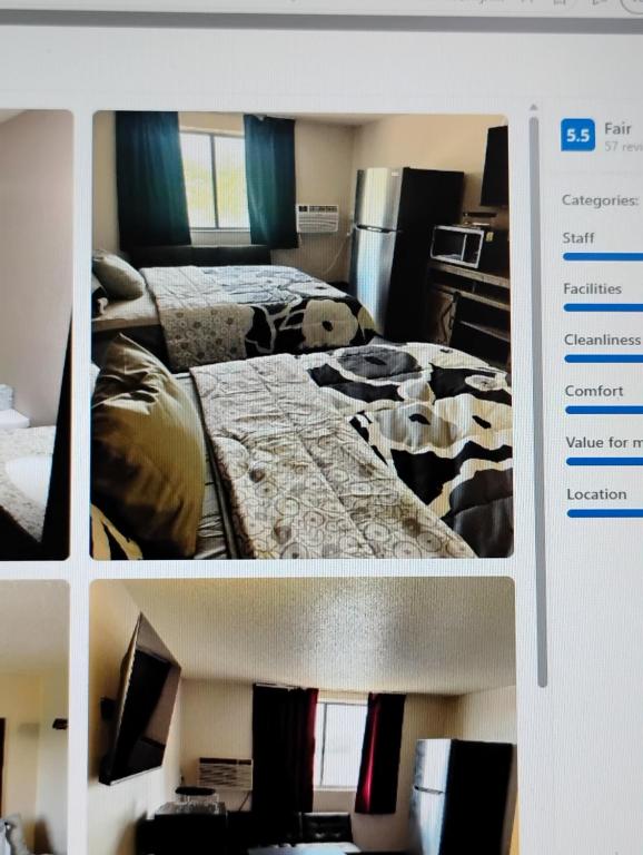 two pictures of a bedroom with a bed in a room at The suite in Rapid City