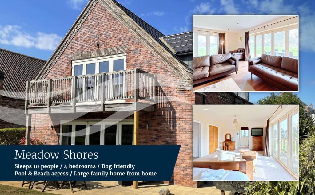 a collage of photos of a house at Meadow Shores - Part of the The Bay Filey Holiday Village with pool, gym and direct beach access, pub, restaurant, tennis and meadows walks in Filey
