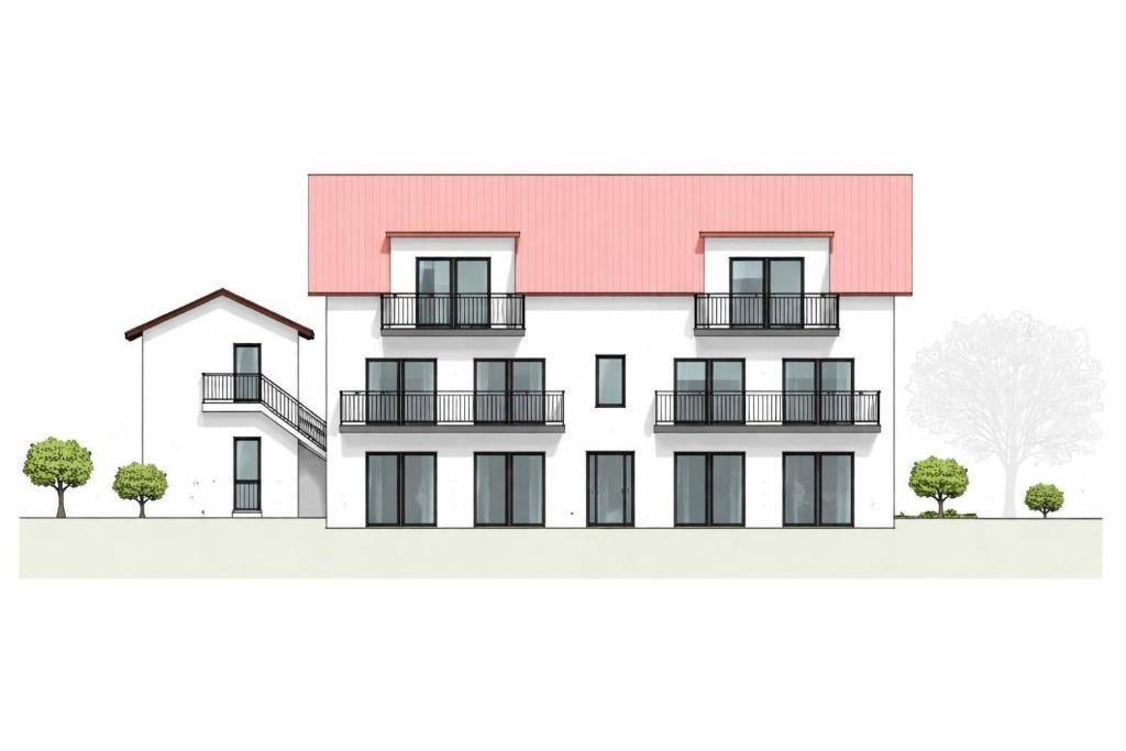 an illustration of a building with a red roof at Ferienwohnung Apartment am Moosrain in Eitting