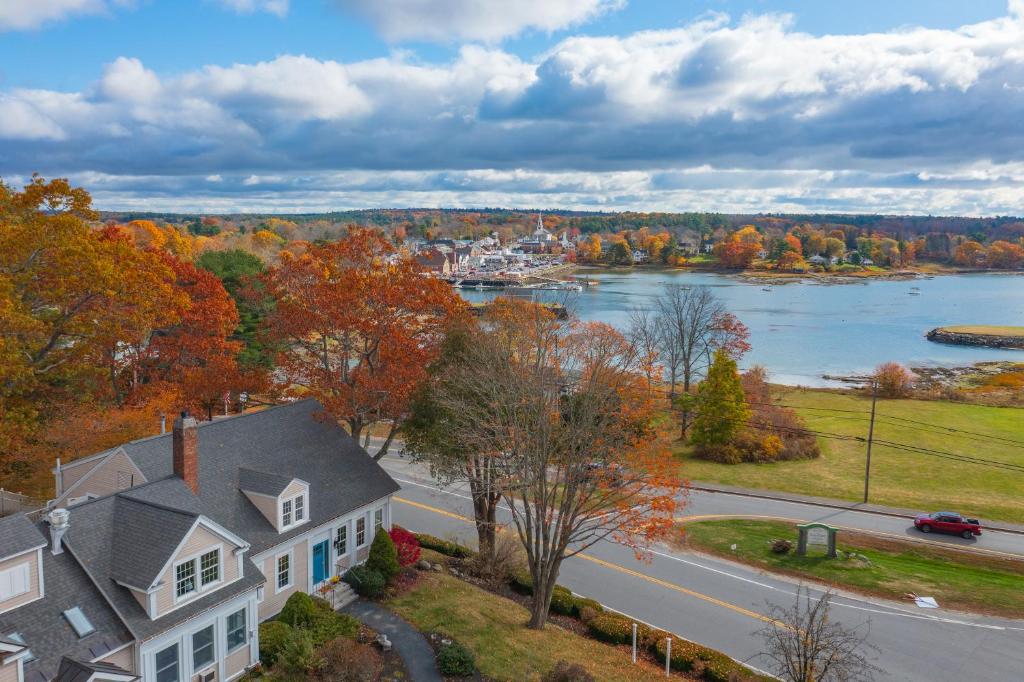 an aerial view of a house and a river at The Manor Bed and Breakfast in Newcastle