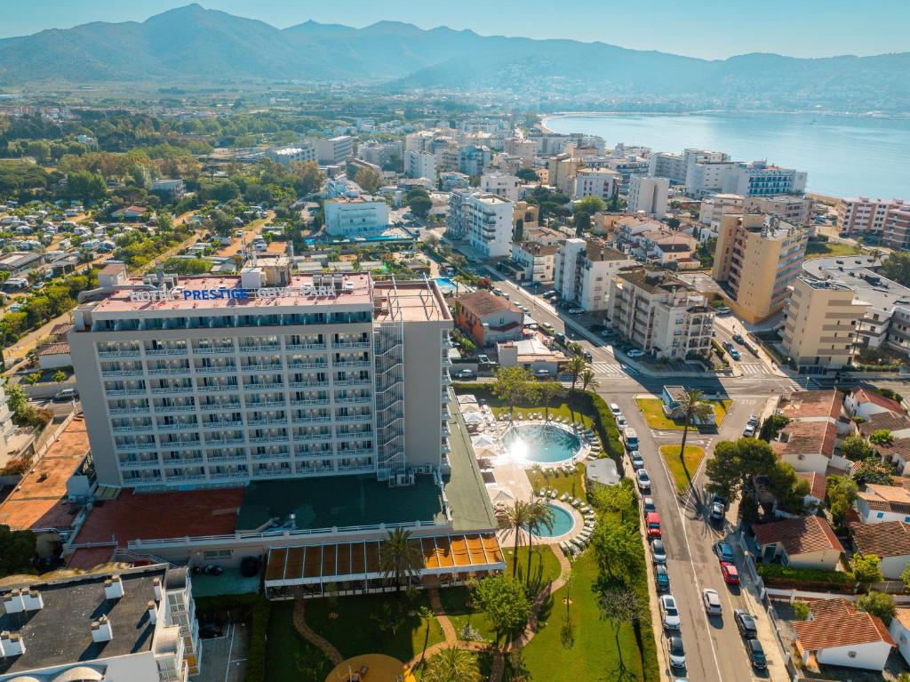 an aerial view of a city with a large building at Prestige Goya Park in Roses