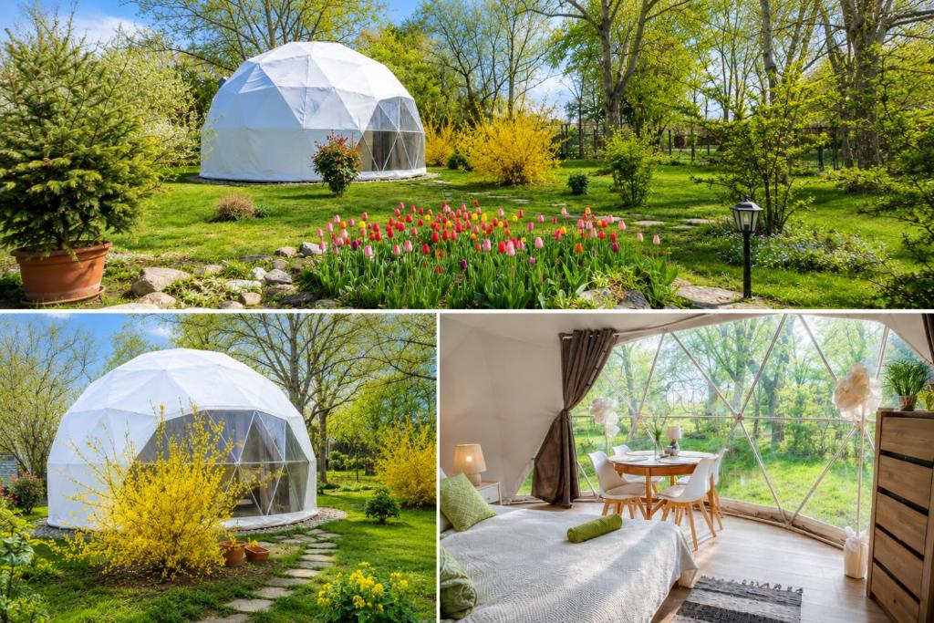 a dome greenhouse in a garden at Dió-Dóm in Ebes