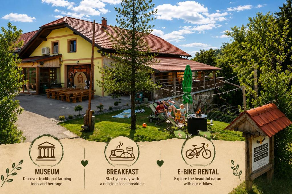 a house with a sign in front of it at Farm Stay Šolinc in Laško