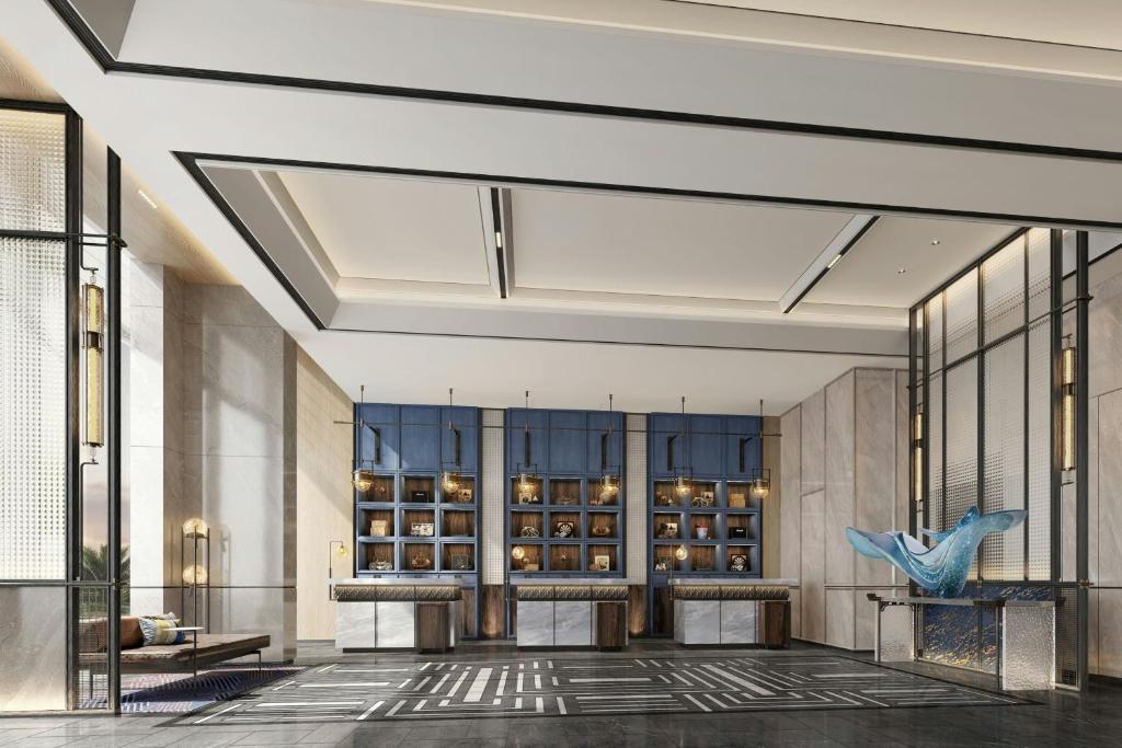 a rendering of the lobby of a hotel at Four Points by Sheraton Shanwei Lufeng in Shanwei