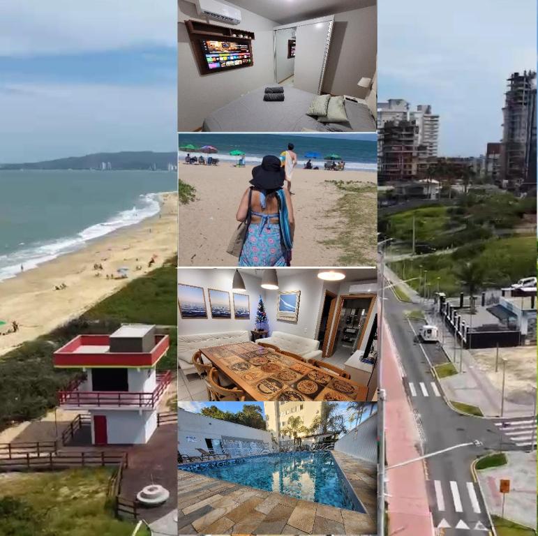 a collage of photos of the beach and buildings at Ap Clube Piçarras in Piçarras