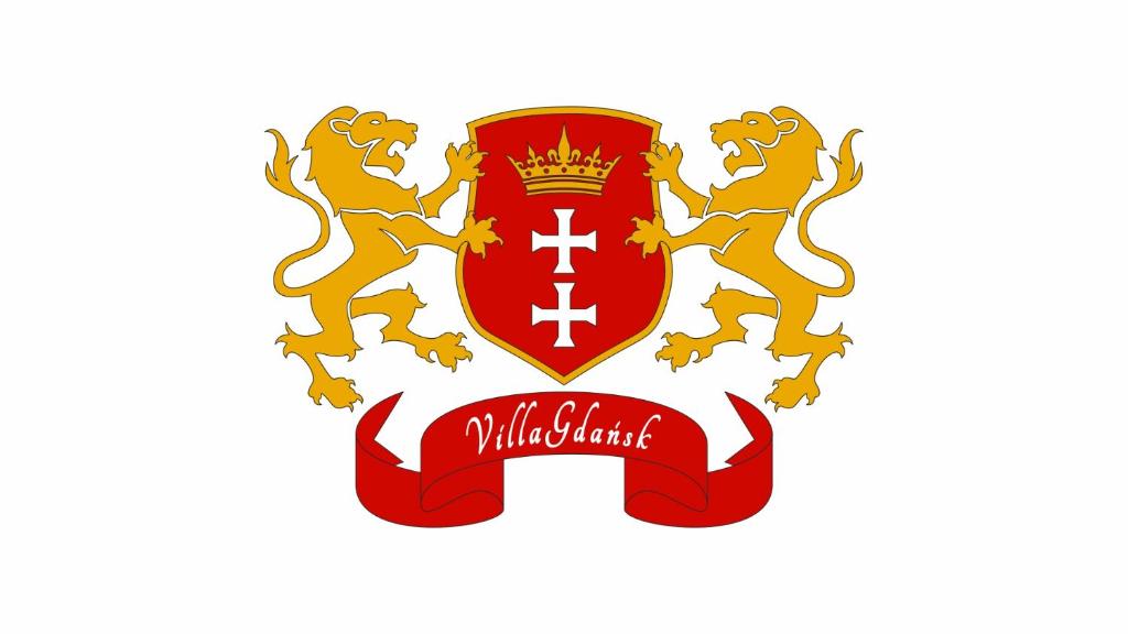 a coat of arms with two lions and a crest at Villa Gdańsk in Gdańsk