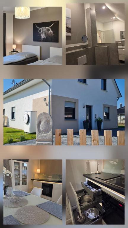 a collage of photos of a living room and a house at Muttis Haus Auf dem Felde 15 in Ummern