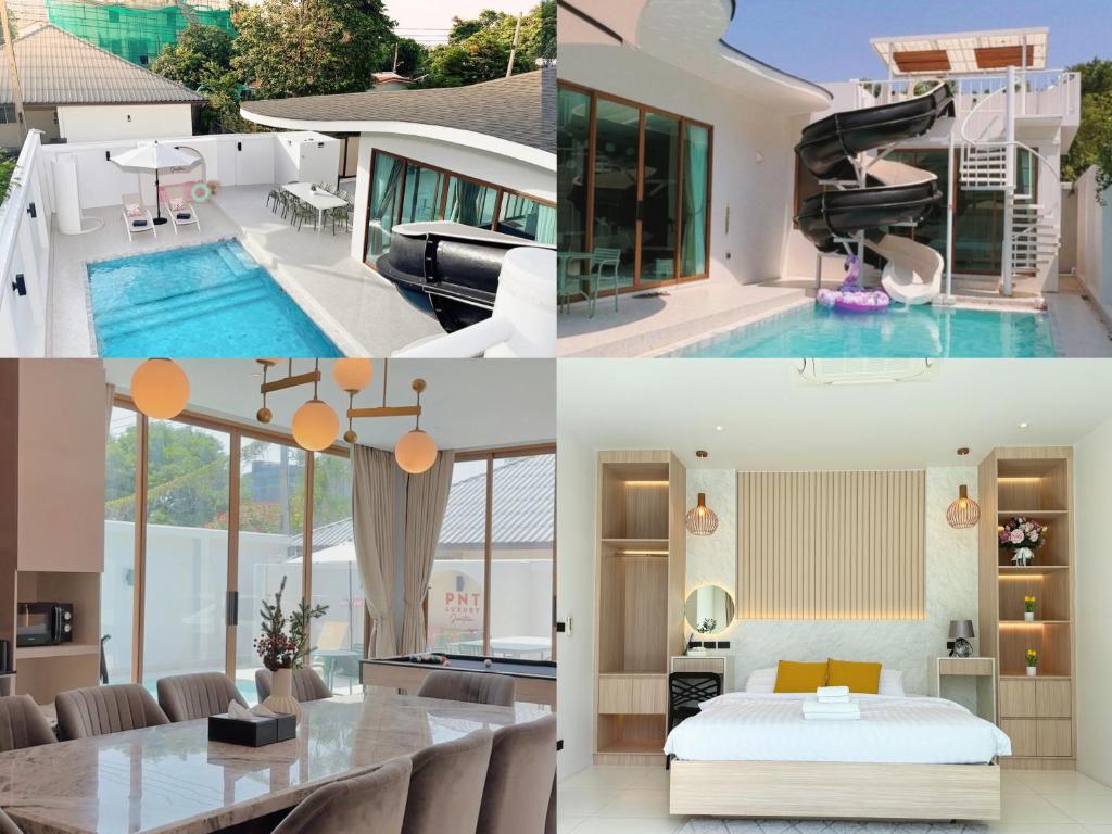 a collage of photos of a house with a swimming pool at PNT LUXURY JOMTIEn in Jomtien Beach