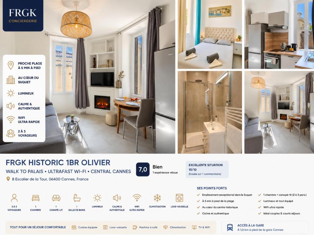 FRGK Historic 1BR OLIVIER Walk to Palais UltraFast Wi-Fi Central Cannes