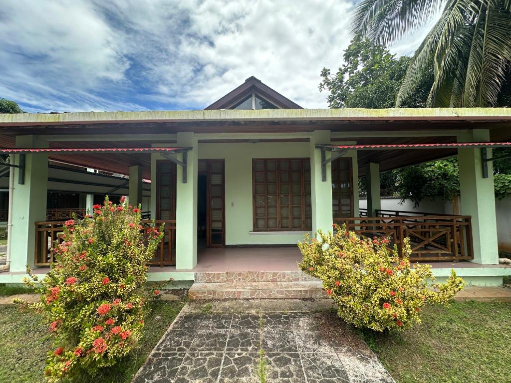 a small house with two bushes in front of it at Full house, 2 Bedroom & kitchen in Bocas Town