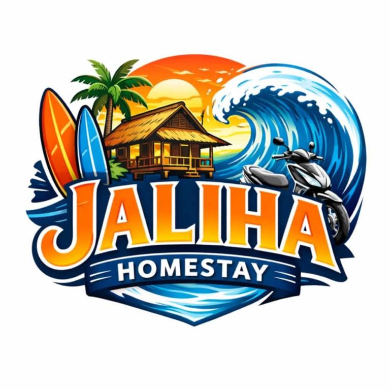 a logo for a hawaiian beach resort with surfboards at Jaliha Homestay in San Isidro