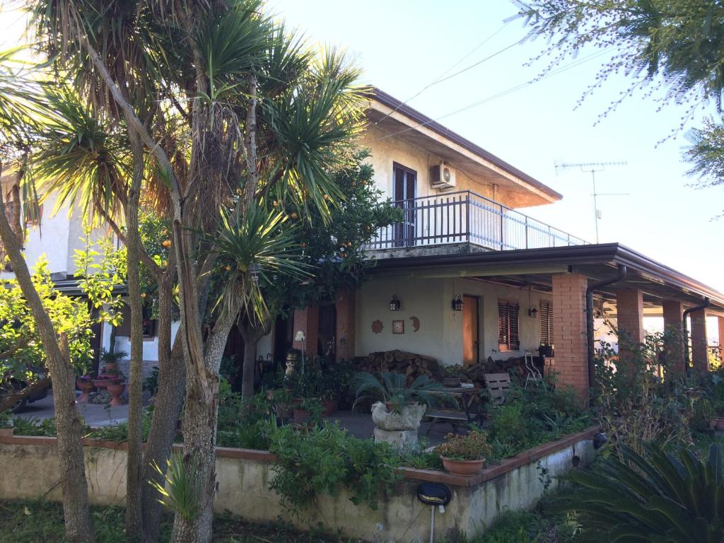 una casa con palmeras delante en B&B da Cinzia en Pontecagnano