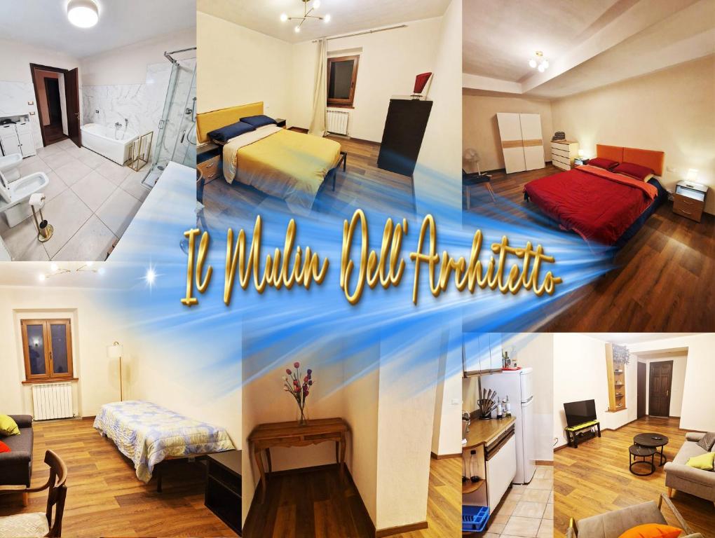 a collage of photos of a hotel room at Il Mulin Dell'Architetto in Fornaci di Barga