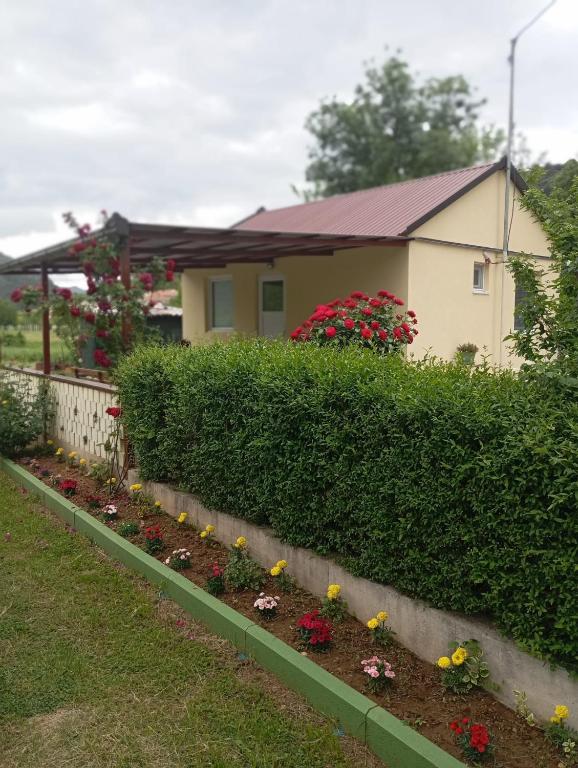 a garden in front of a house with flowers at Smještaj Dada in Trebinje