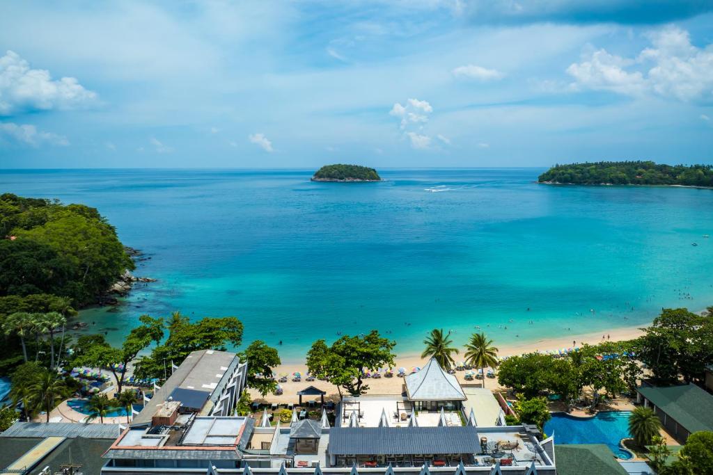 an aerial view of the beach and ocean at Anthiya Seaview Villa Hotel Phuket in Kata Beach