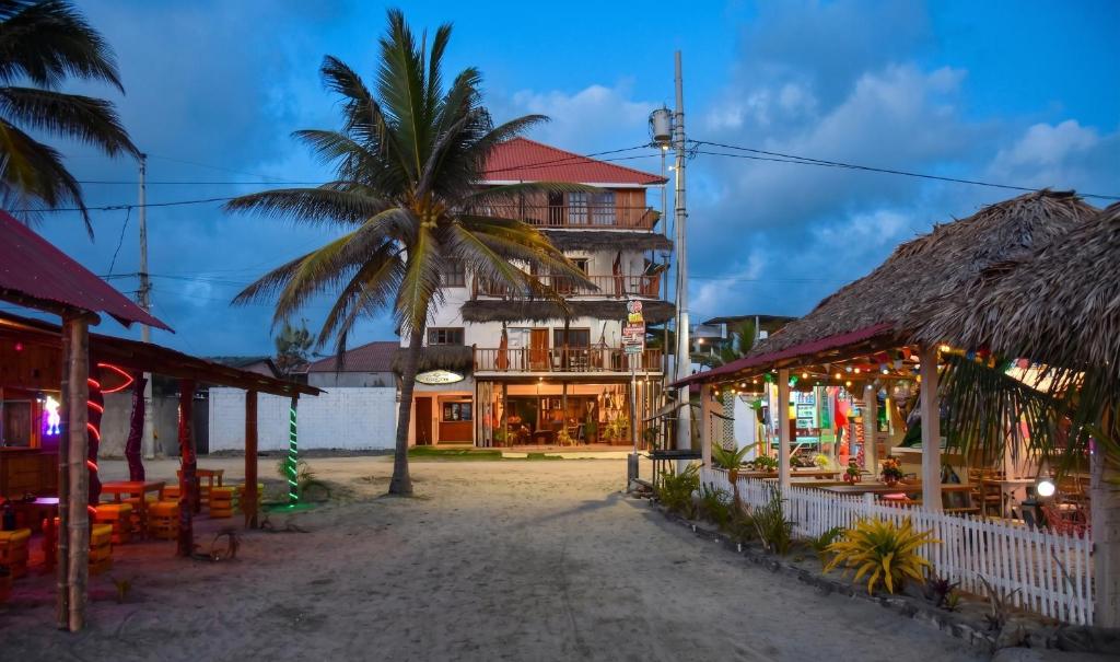 a building with a palm tree in front of it at Cocoa Beachfront Inn in Canoa